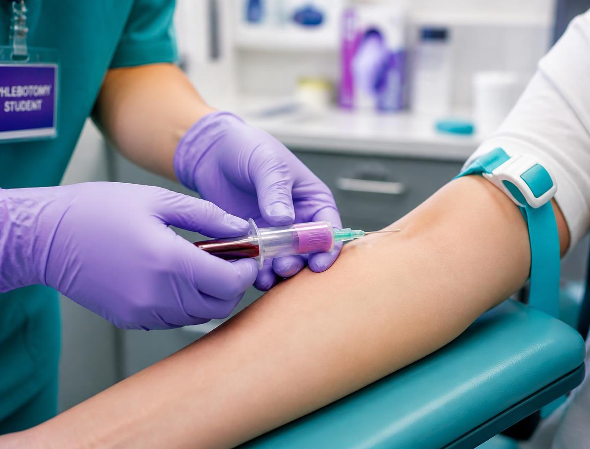 Phlebotomy student performing a venipuncture